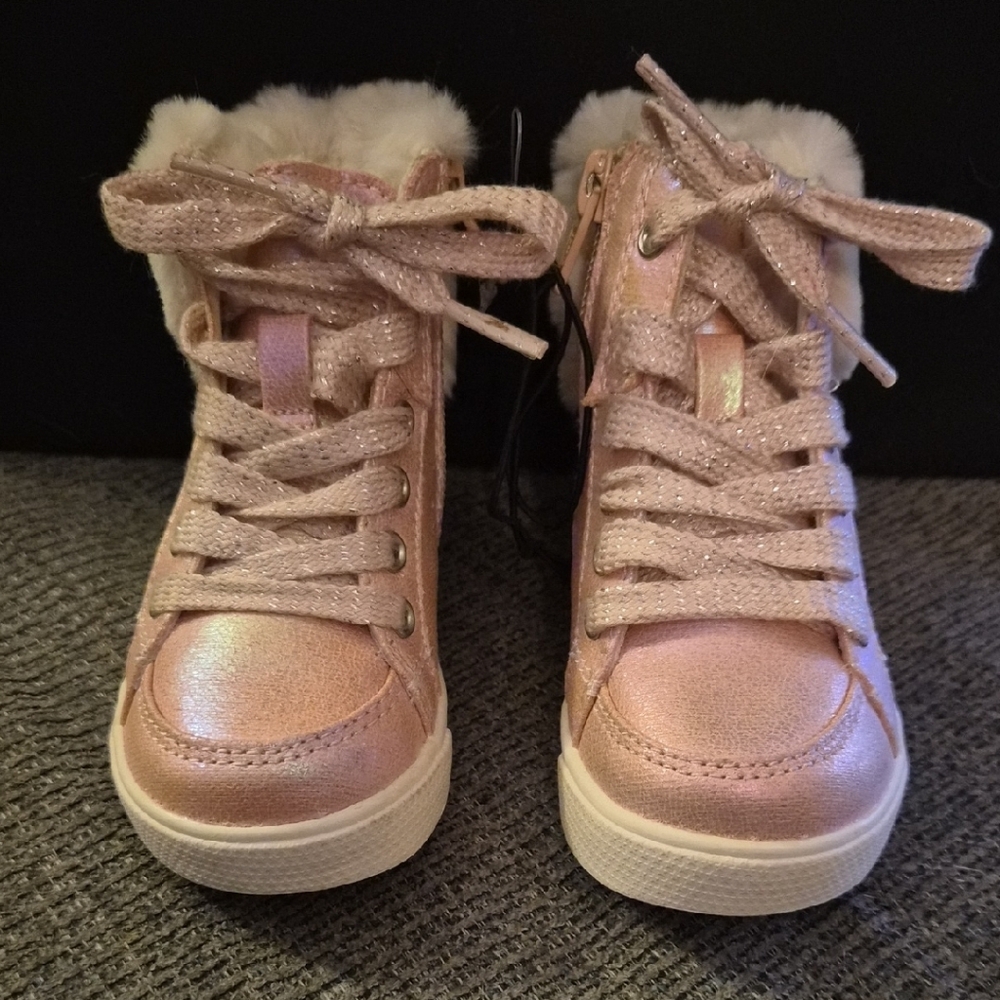 Seychelles Shimmering Pink Toddler Girl Faux Fur Sneakers